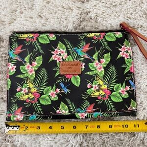 Cavalcanti Leather Clutch Bag with Strap in Black with Butterfly and Flower